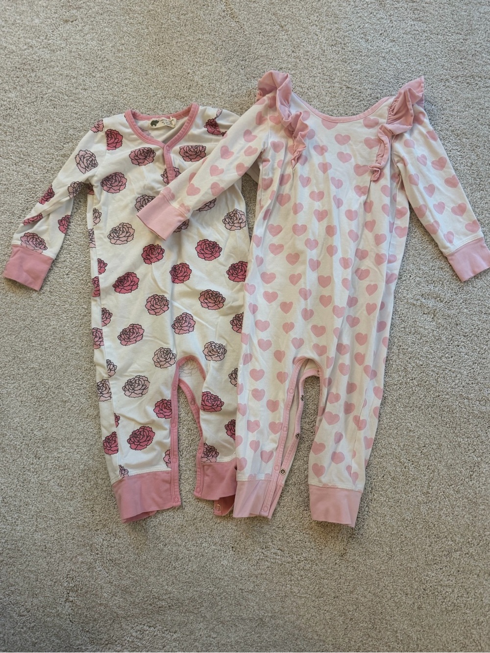 Sweet Heart & Floral Pink Long-Sleeve One-Pieces